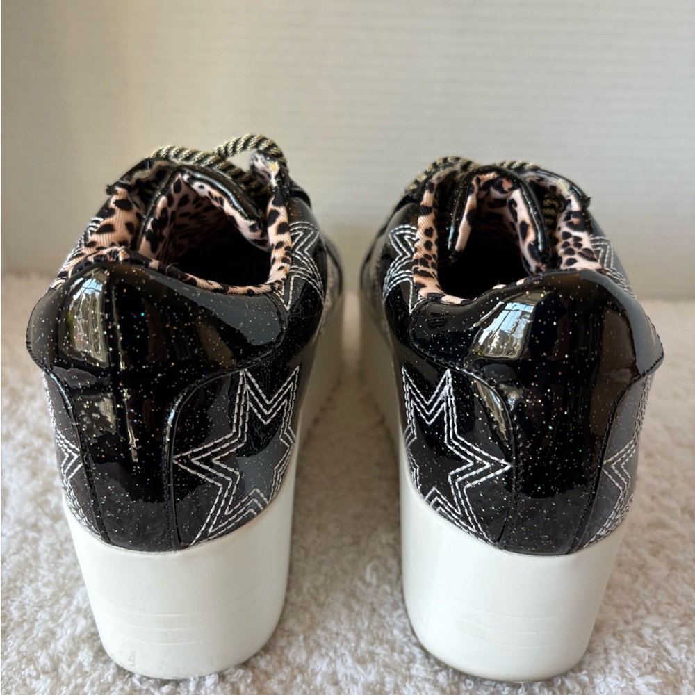 Betsey Johnson Groove Black Glitter Star Flatform Sneakers Women’s Size 7.5 - Picture 6 of 10